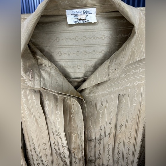 Women’s Vintage Christian Koban Gold Link Silk Designer Pleated Blouse Size 46 - Picture 3 of 7
